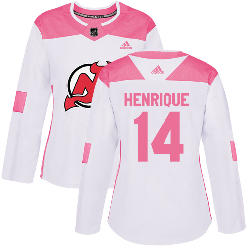 Adidas Devils #14 Adam Henrique White/Pink Authentic Fashion Women's Stitched NHL Jersey - Click Image to Close